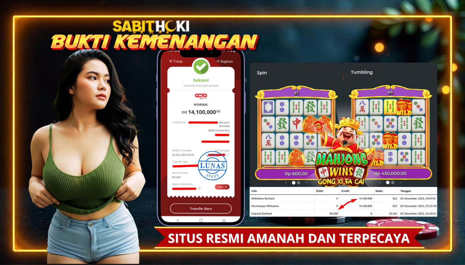 SELAMAT KEPADA MEMBER SETIA SABITHOKI YANG BERHASIL JACKPOT DI PERMAINAN MAHJONG GONG XI FACAI